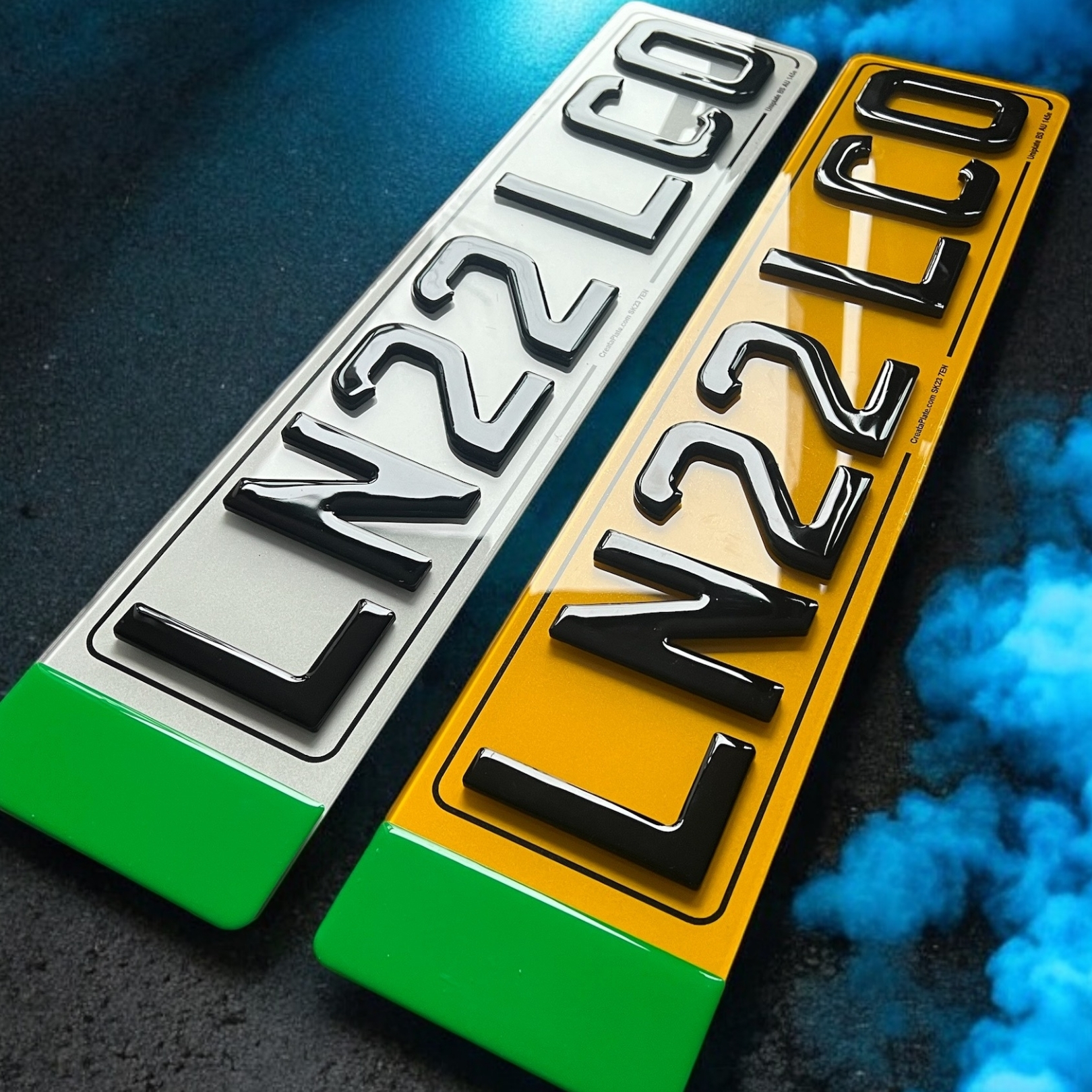 5D gel pair with green flash and printed border — LN22 LCO